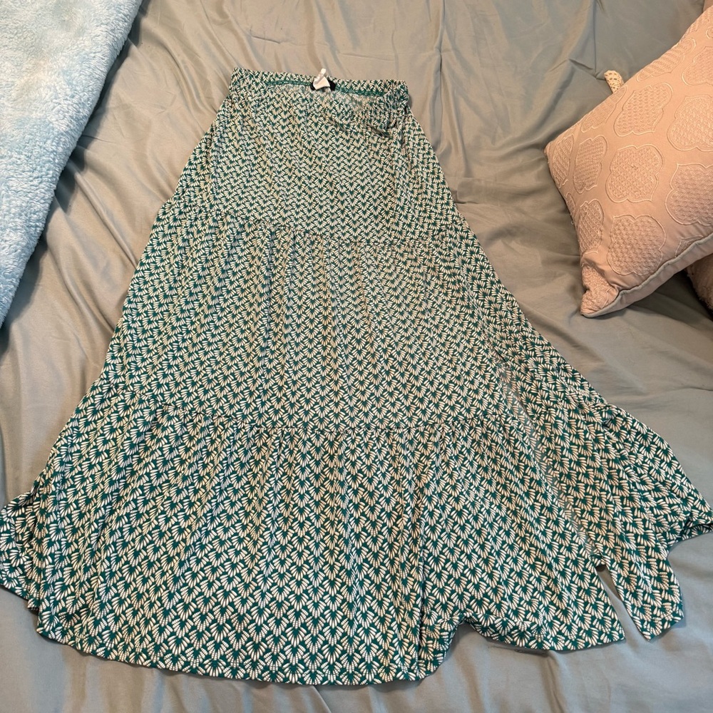 Espresso Teal and White Leaf Print Skirt western rodeo vacation beach office